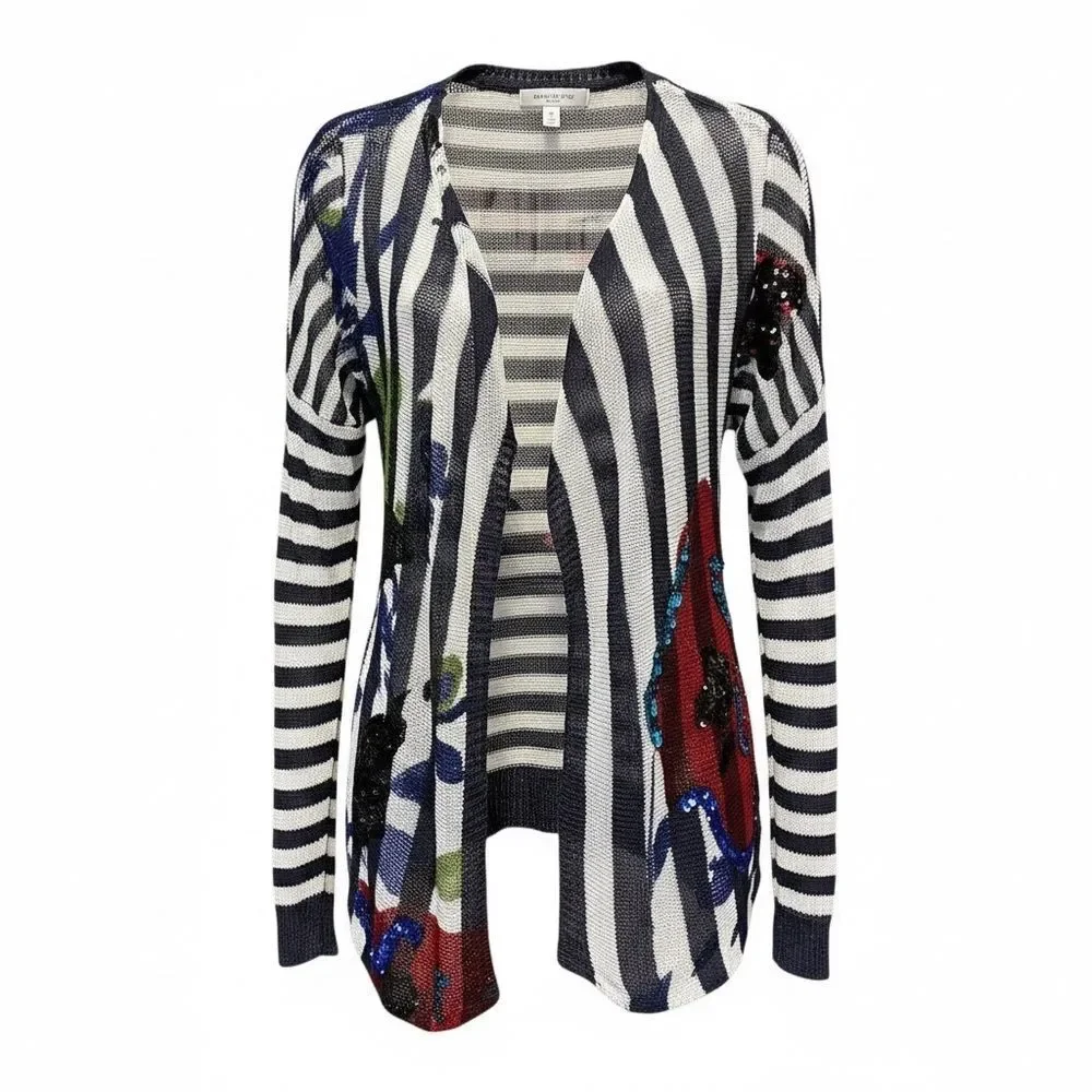 EUC Women’s Striped Multicolor Open Front Lightweight Sweater Cardigan - Small